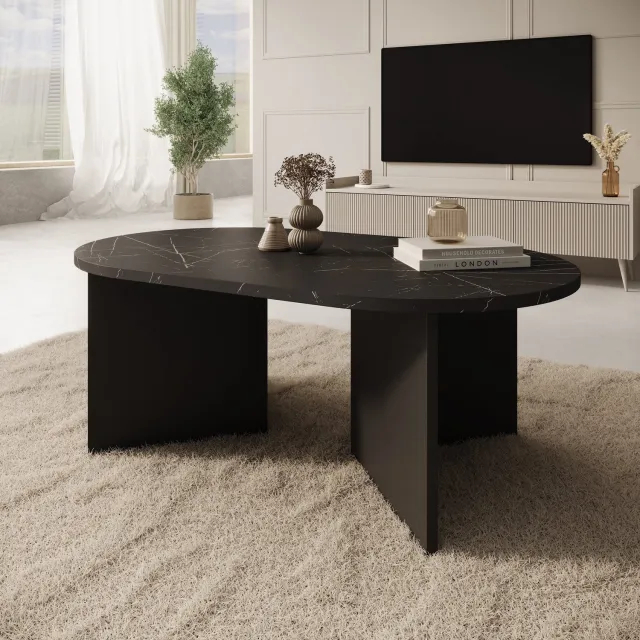 MEUBELLA Glenne - Salontafel - Zwart marmerlook - 110x65x42 cm