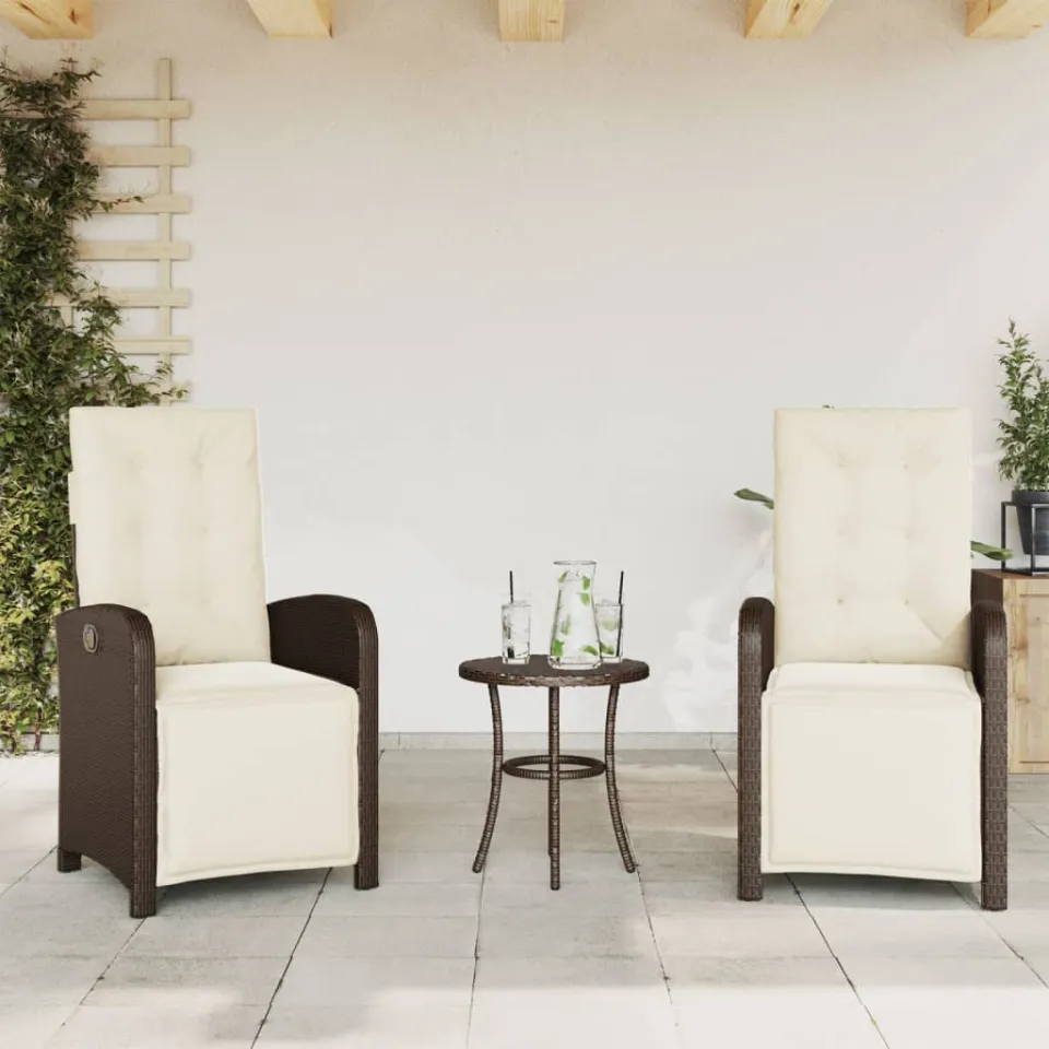 vidaXL 3-delige Bistroset met kussens poly rattan bruin, foto 2
