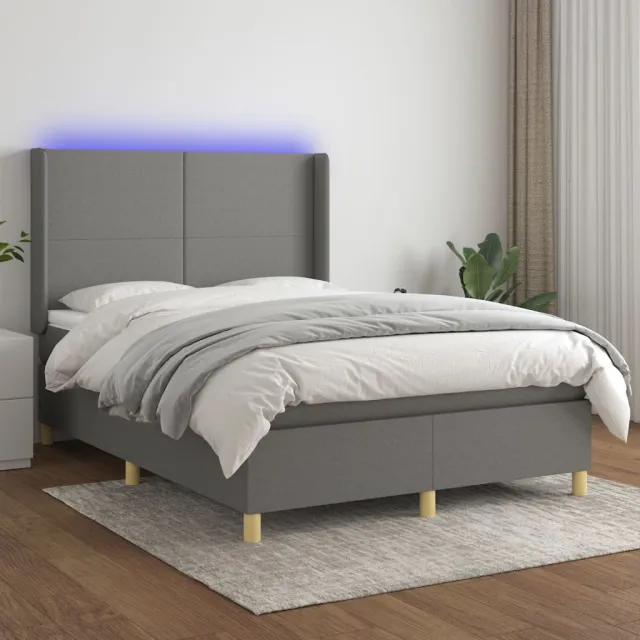 vidaXL Boxspring met matras en LED stof donkergrijs 140x200 cm grijs