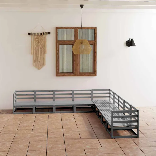 vidaXL 9-delige Loungeset massief grenenhout grijs, foto 2