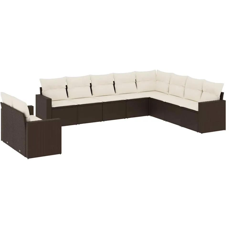 vidaXL 10-delige Loungeset met kussens poly rattan bruin, foto 3