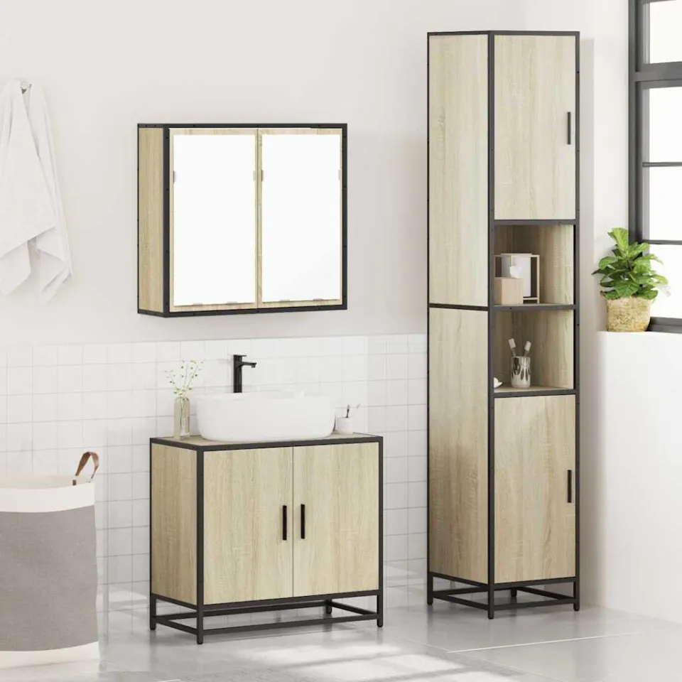 vidaXL 3-delige Badkamermeubelset bewerkt hout sonoma eikenkleurig, foto 4
