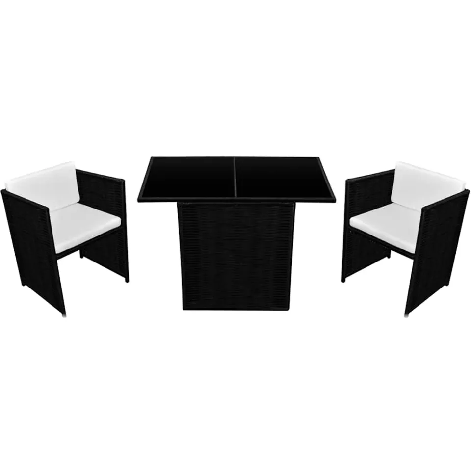vidaXL 3-delige Bistroset met kussens poly rattan zwart, foto 3