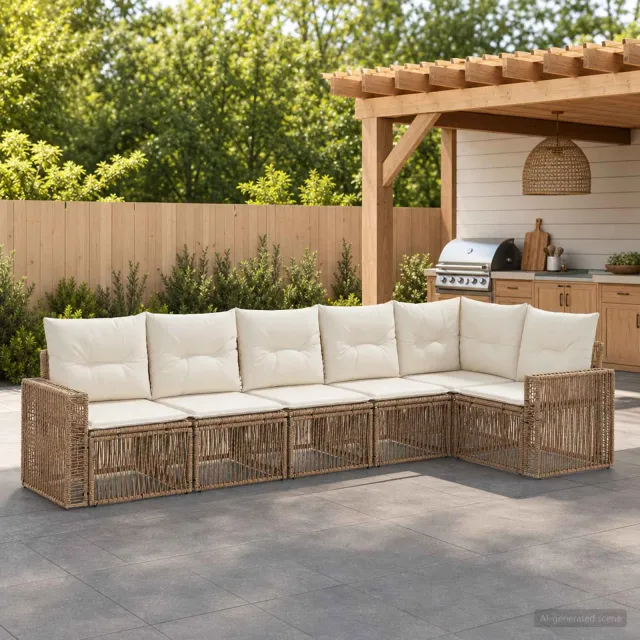 vidaXL Tuinbankenset 6 st 6-zits Beige en Crème Wit poly rattan, foto 2
