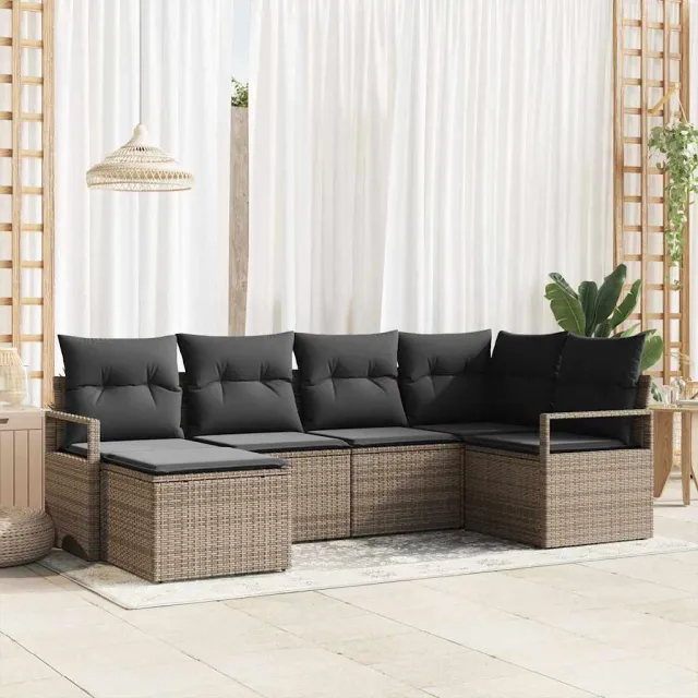 vidaXL Bankstel 6 st Grijs poly rattan