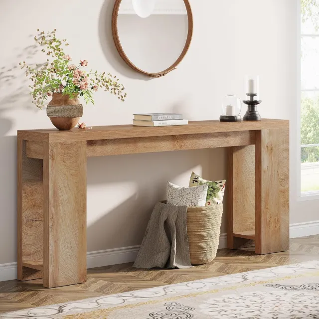 Tribesigns Consoletafel - Bijzettafel - Sidetable Industrieel - Houten - Natuurlijk Hout - 160 x 29.5 x 85 cm Eiken Bruin