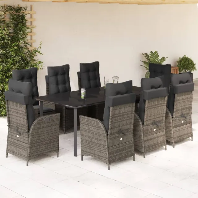 vidaXL 9-delige Tuinset met kussens poly rattan grijs