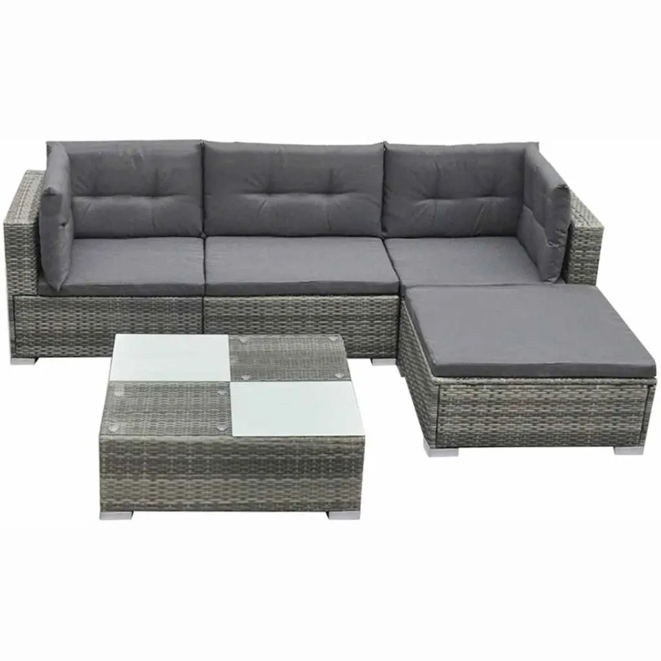 vidaXL 5-delige Loungeset met kussens poly rattan grijs, foto 3