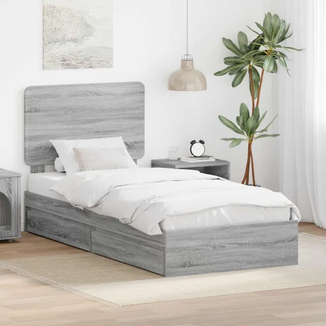 vidaXL Opslag bed met lade Grijs Sonoma 90 x 200 cm Bewerkt hout