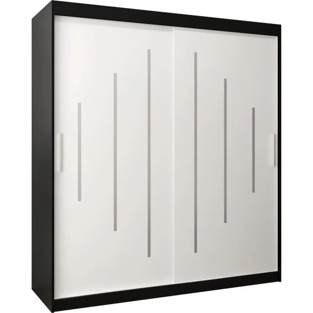 InspireME Kledingkast met 2 schuifdeuren, Modern-stijl, Een kledingkast met planken (BxHxD): 180x200x62 - MALTESE 180 Zwart Mat + Wit Mat met 4 lades