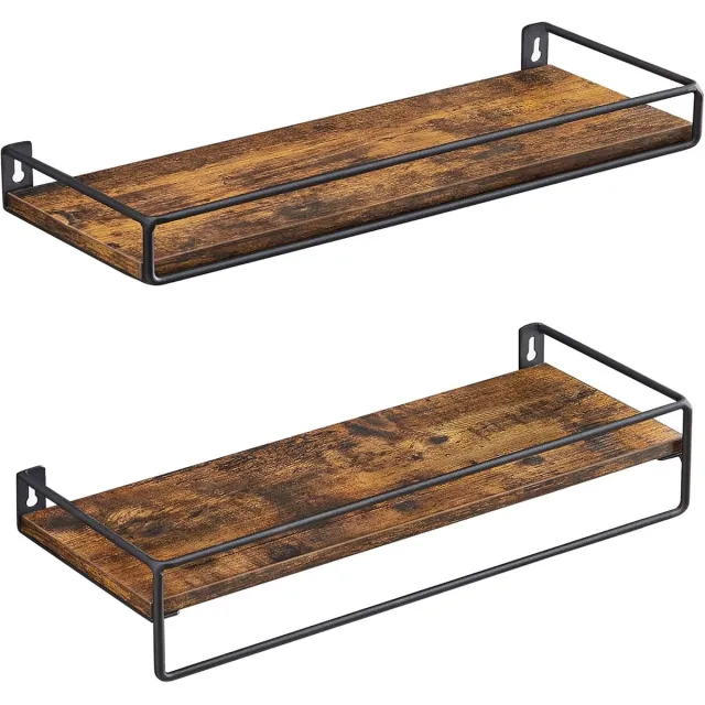 Hoppa! Wandplank Set van 2 - Vintagebruin/Zwart - 40 x 15,5 cm - Hoogte 9,5 & 5 cm