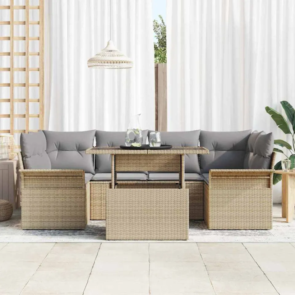 vidaXL Tuin Sofa Set 7 st Beige poly rattan