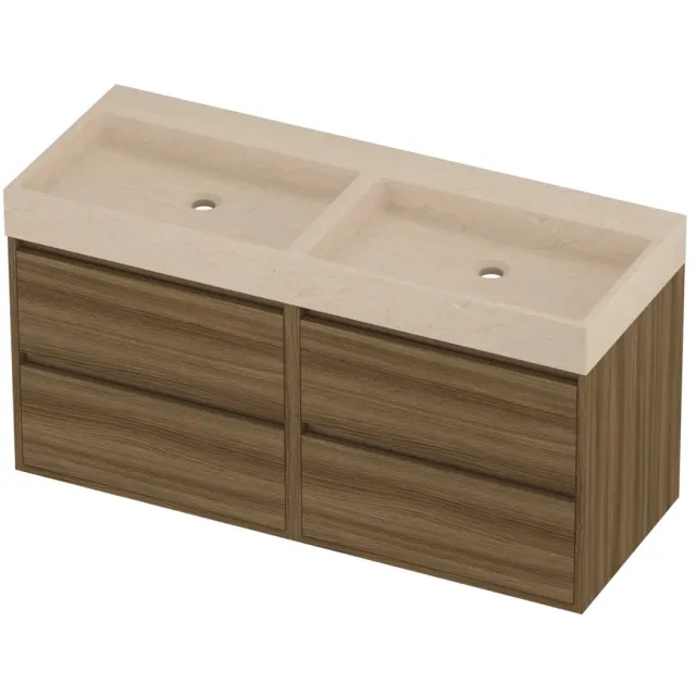 Proline Evoli Badmeubelset Hardsteen Loft 4 Laden 120x46x62 cm Sand Stone Caramel Walnut Houtlook
