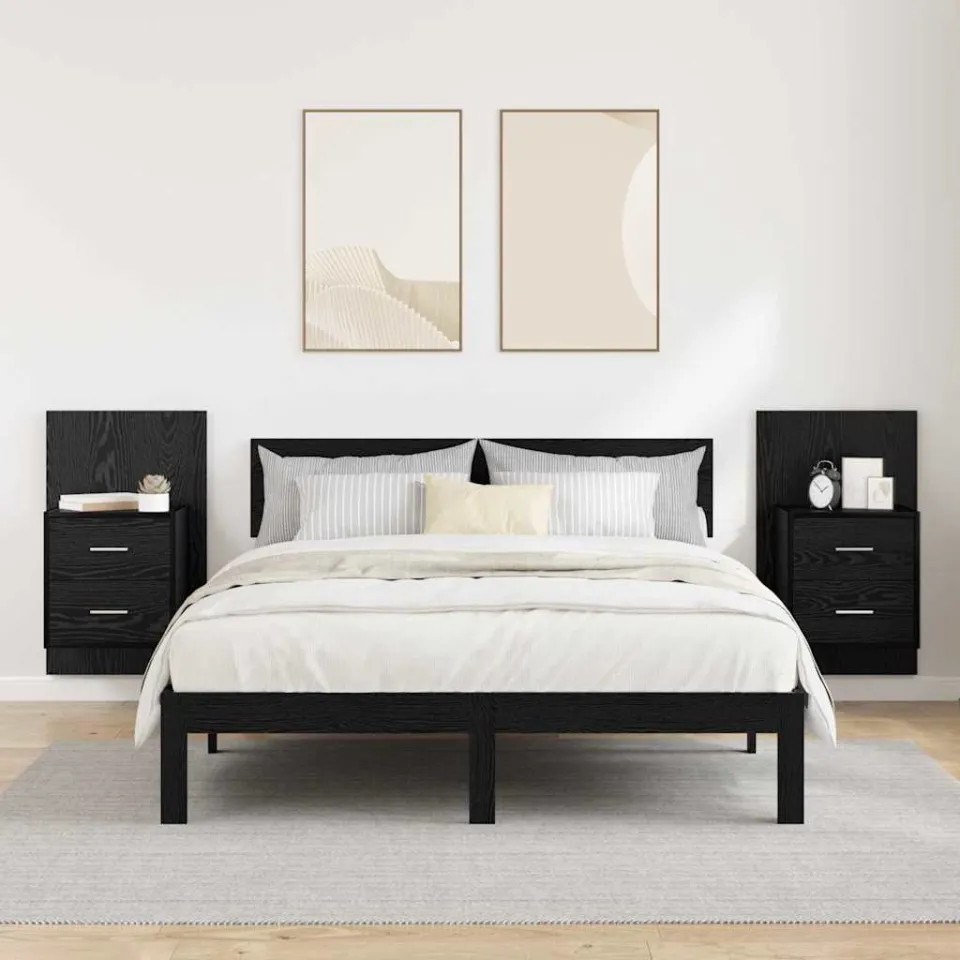vidaXL Wandkastje 2 st Zwart Eiken 48,5 x 32,5 x 80 cm Bewerkt hout, foto 4