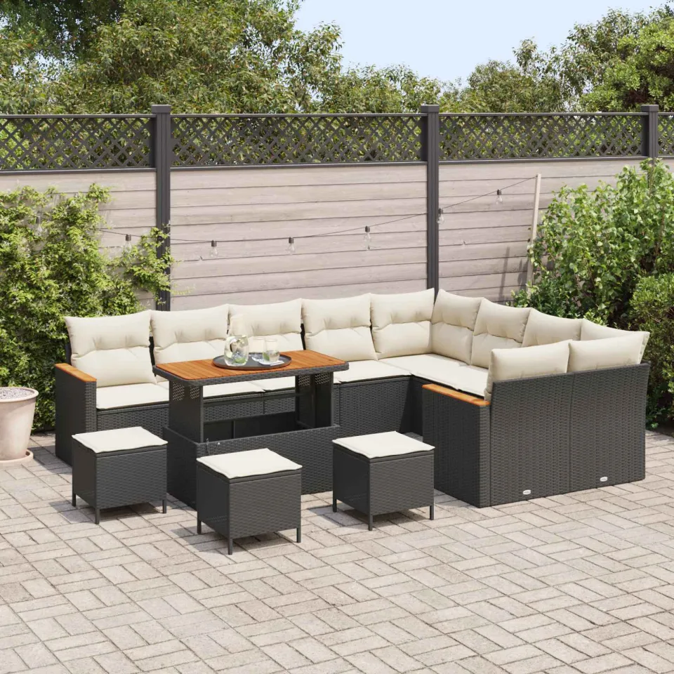 vidaXL Tuinbankenset 13 st Zwart poly rattan, foto 3