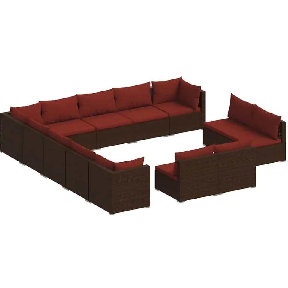 vidaXL 13-delige Loungeset met kussens poly rattan bruin