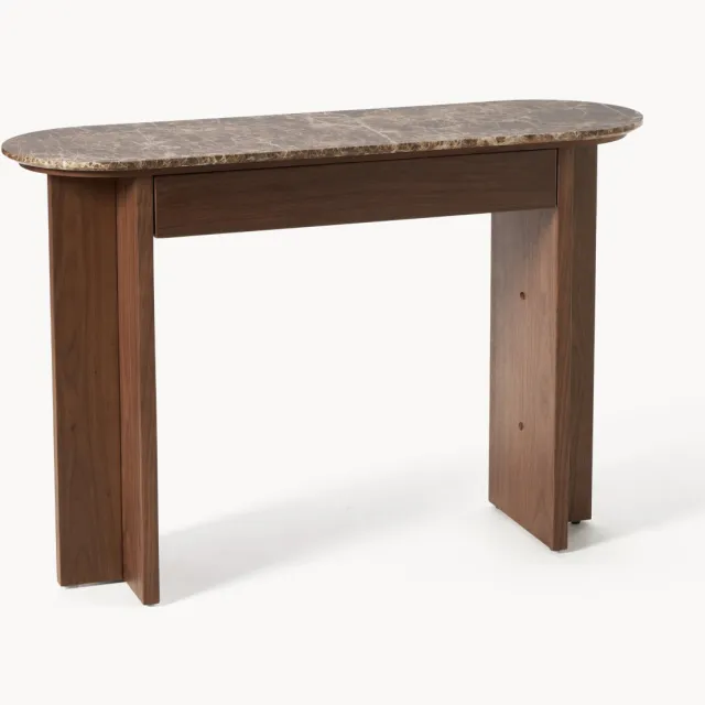 Westwing Collection Houten wandtafel Zumi met marmeren blad Bruin