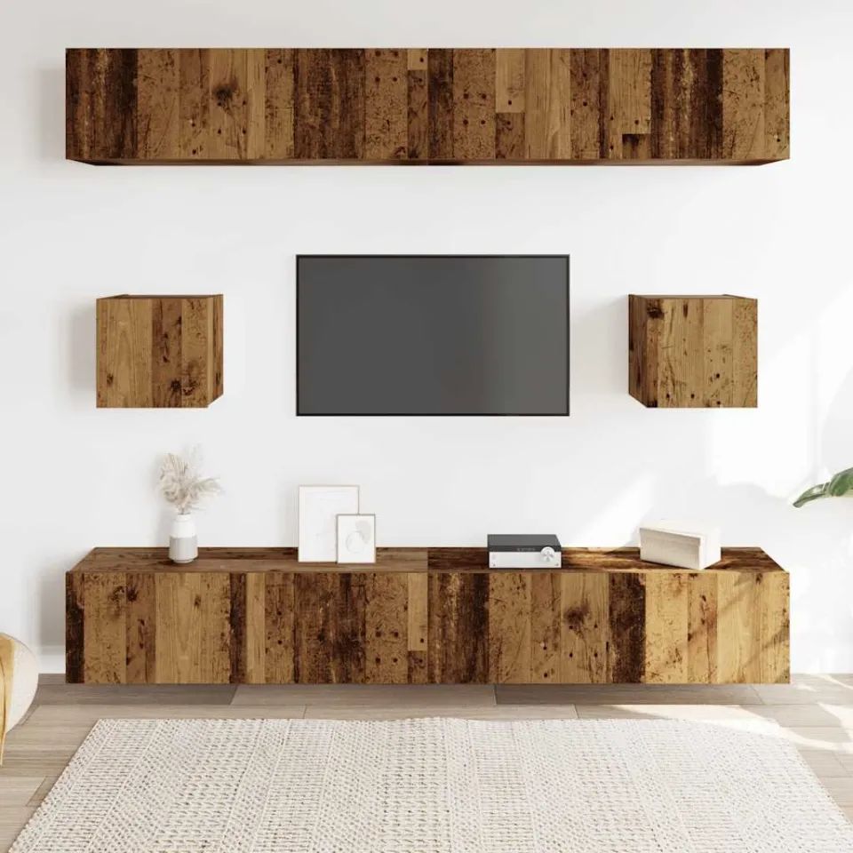 vidaXL 6-delig Tv-meubelset wandmontage bewerkt hout oud houtkleurig bruin, foto 2