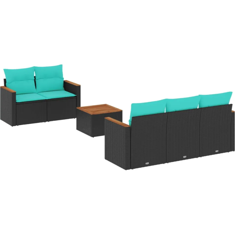 vidaXL 6-delige tuinbankset met kussens van zwart polyrotan, foto 3