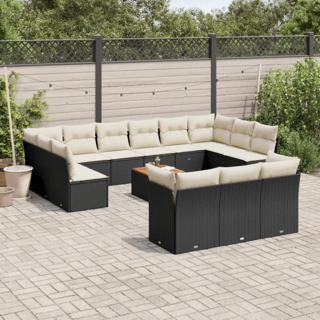 vidaXL 14-delige Loungeset met kussens poly rattan zwart, foto 2