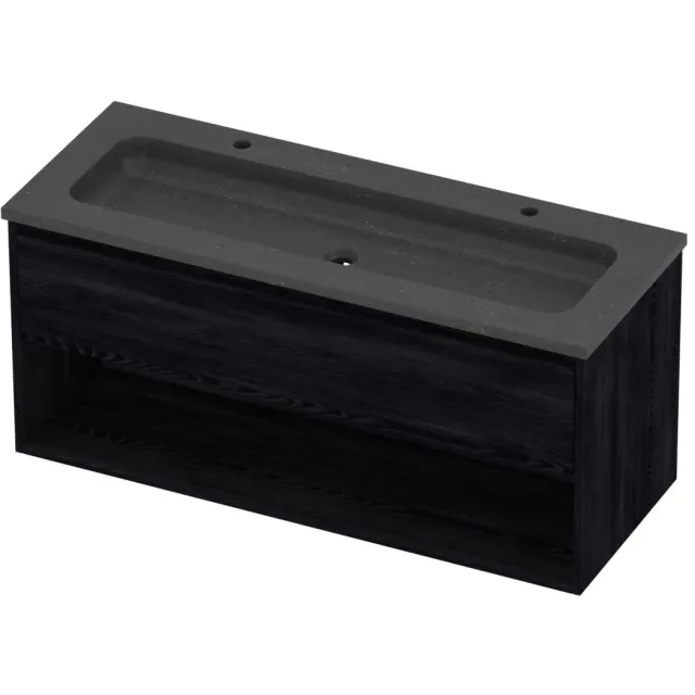 Proline Rollo Badmeubelset Hardsteen Elegant 2 Gaten Schap 120x46x54 cm Blue Stone Black Oak Eiken