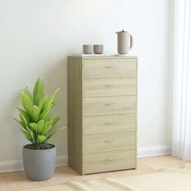vidaXL Dressoir met 6 lades 50x34x96 cm bewerkt hout sonoma eikenkleur Bruin