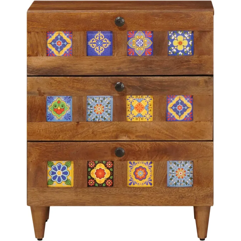 vidaXL Nachtkastje met lade Bruin 50 x 33 x 62 cm Massief Mango Hout, foto 4
