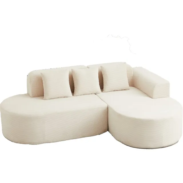 Merax Modulaire Hoekbank 4-Zits 220 cm - Ribstof - Chaise Longue - Diepe Zit - Beige - Zonder Montage