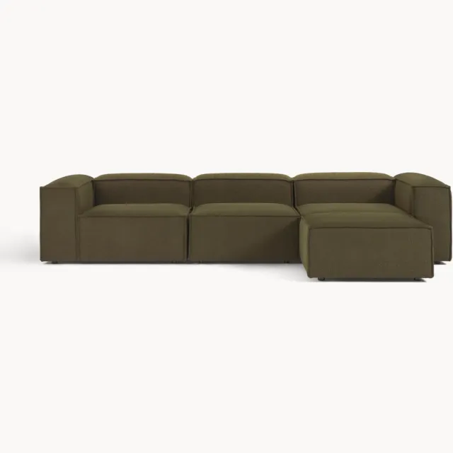 Westwing Collection Lennon 4-zits modulaire bank in bouclé met poef (links/rechts) Groen