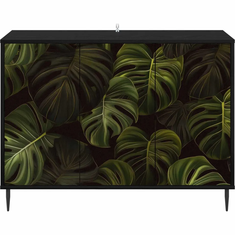 vidaXL Dressoir ELBURG Zwart eiken 102 x 33 x 76 cm Bewerkt hout, foto 4