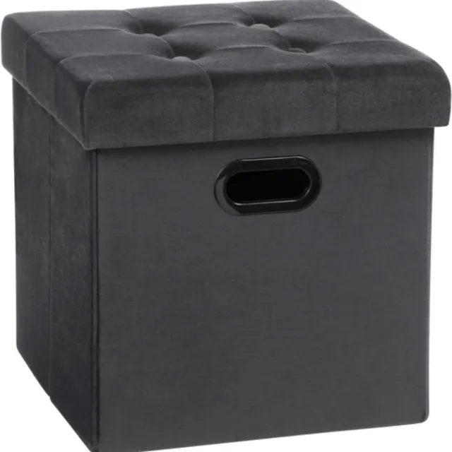 Saphly Poef 37.5x37.5x38cm Grijs - Velvet en Met opbergruimte - Voor Dagelijks Gebruik, Thuis en Professioneel Gebruik