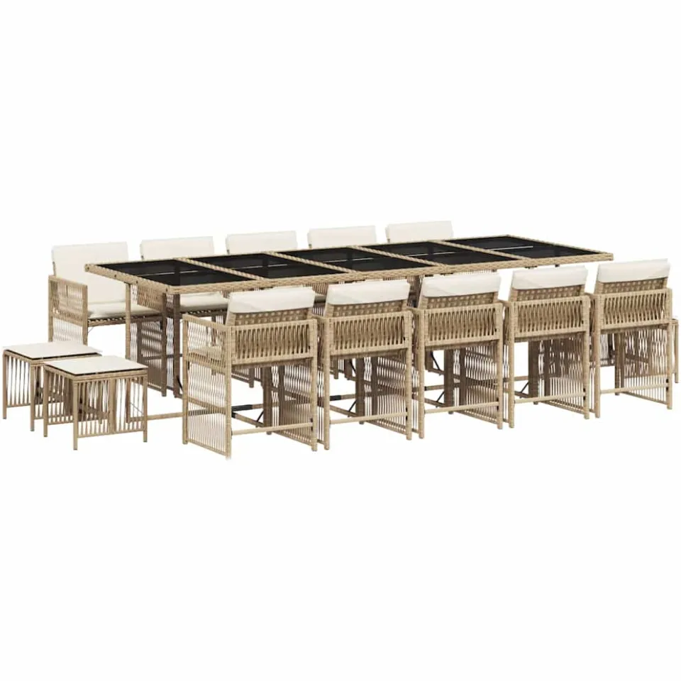 vidaXL 15-delige Tuinset met kussens poly rattan beige, foto 4
