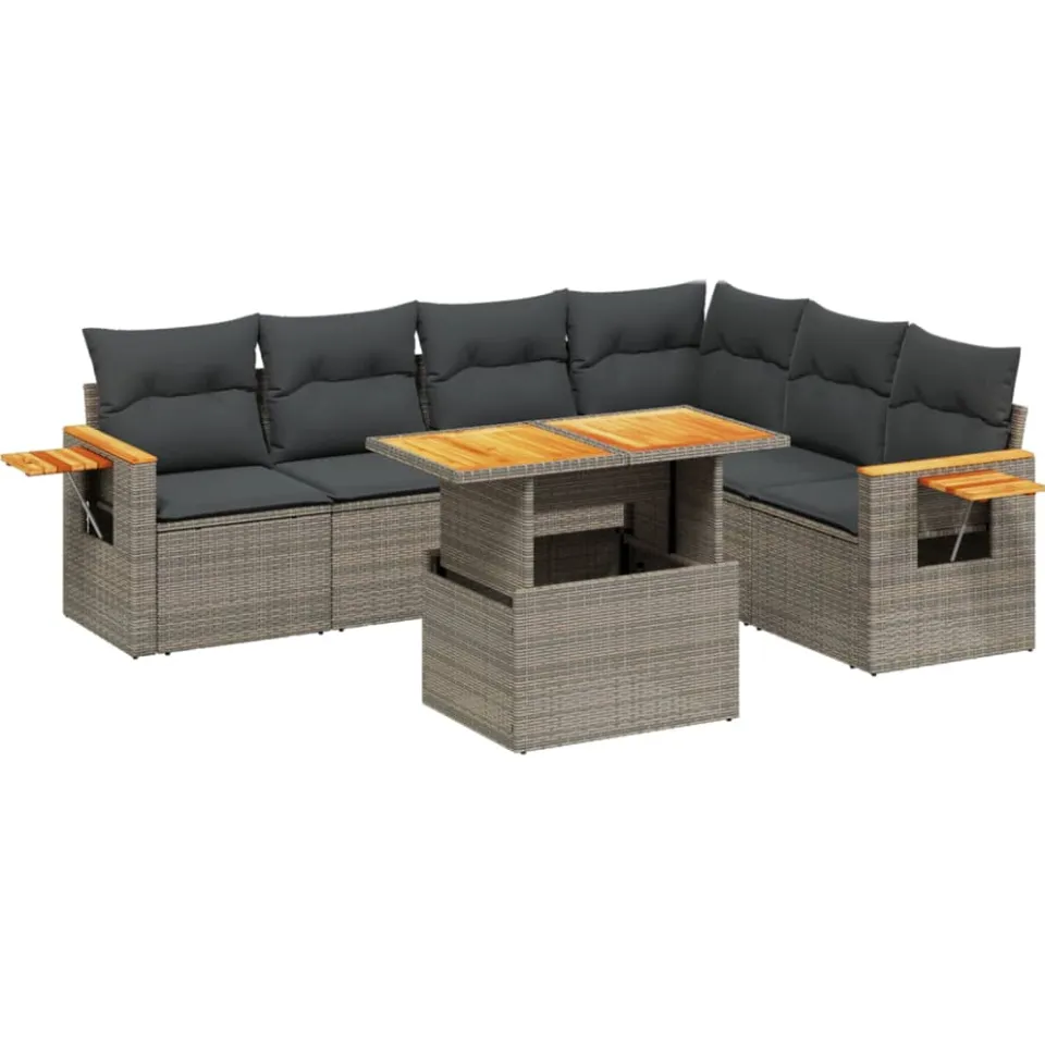 vidaXL 7-delige Loungeset met kussens poly rattan grijs, foto 3