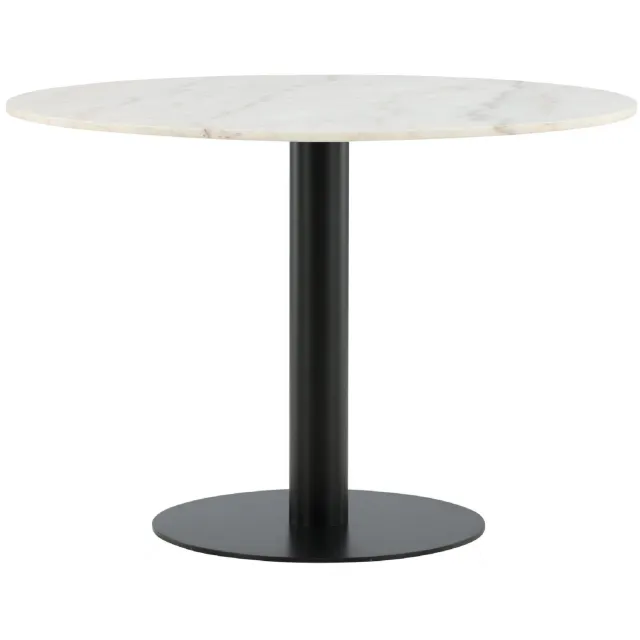 QUVIO Ronde Eettafel - Wit Marmer - Zwart Staal - Kaj Serie