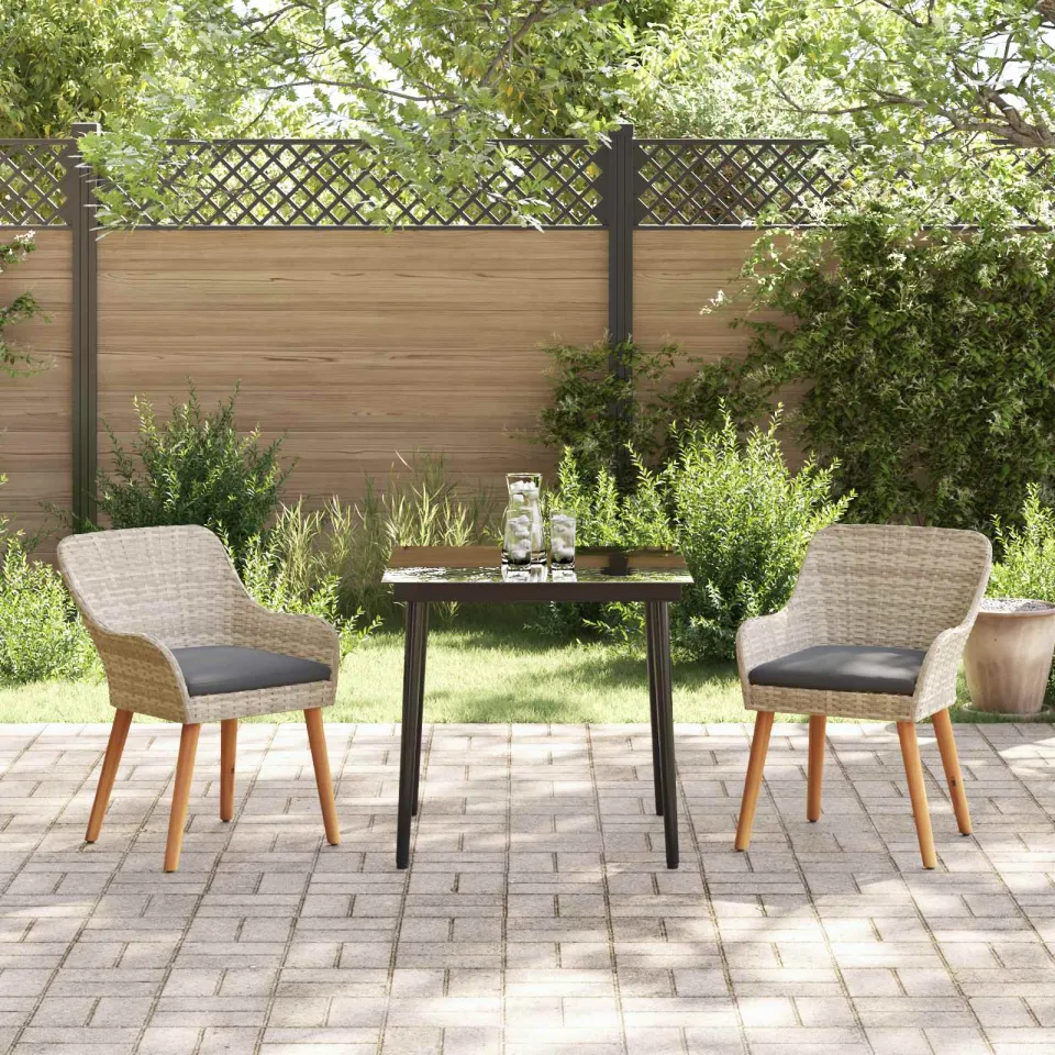 vidaXL Tuin eettafelset 3 st Lichtgrijs poly rattan, foto 3