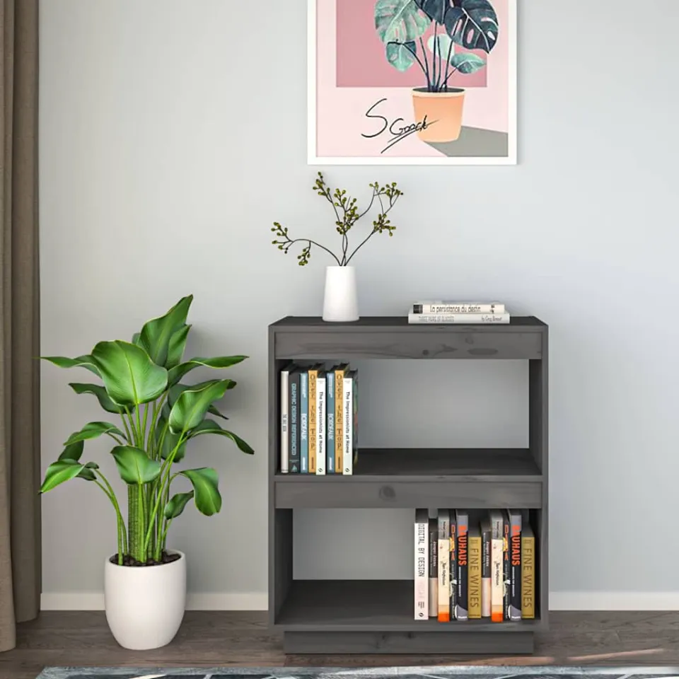 vidaXL Boekenkast 60x35x71 cm massief grenenhout grijs, foto 3