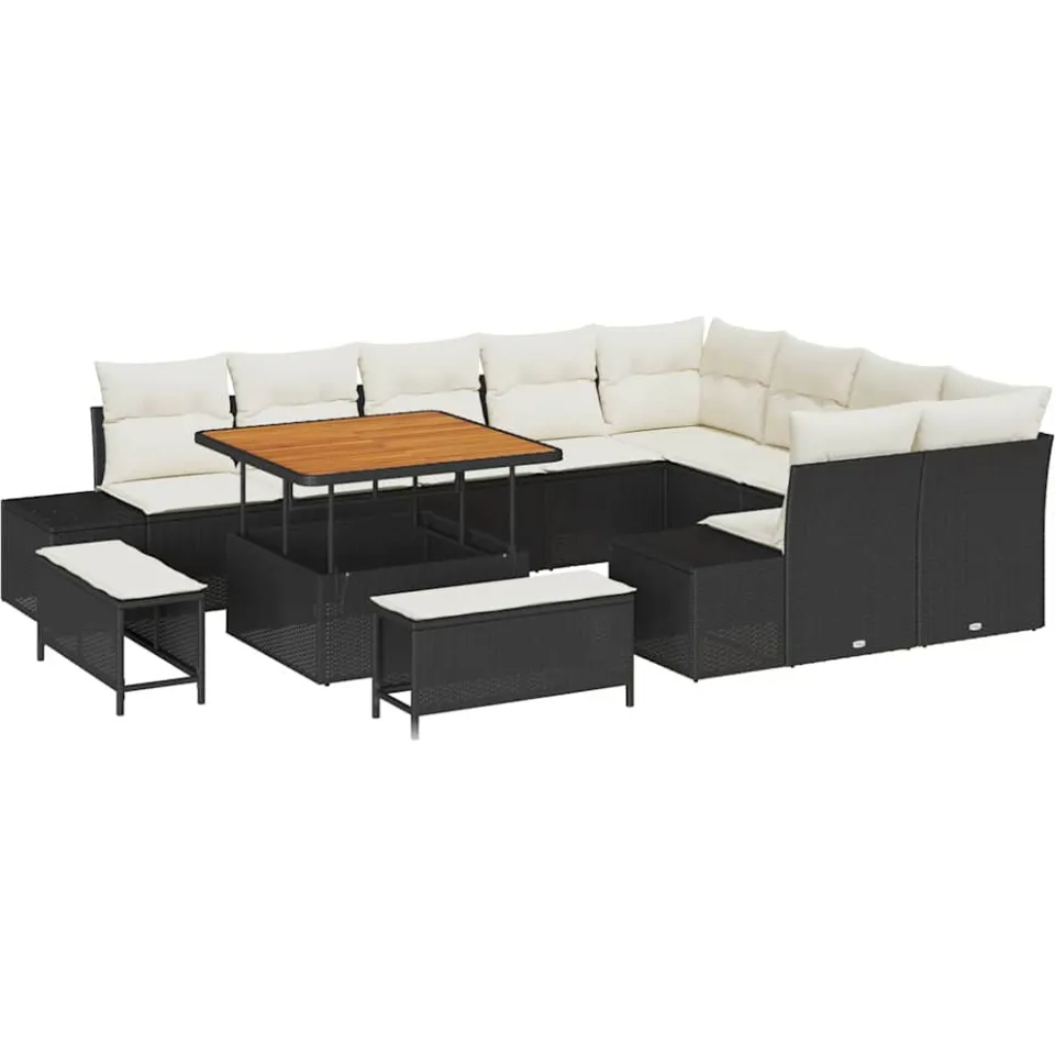 vidaXL Tuinbankenset 12 st Zwart poly rattan, foto 4