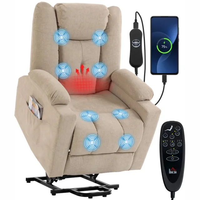 GranMaison Massagestoel - Relaxfauteuil - Zetel - 1 persoons - Met armleuning - Zeer comfortabel - Elektrisch - Crèmewit