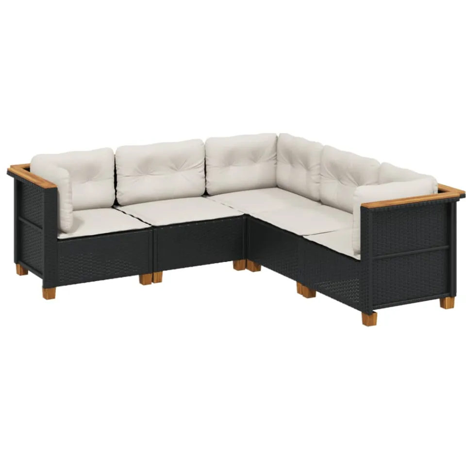vidaXL 5-delige Loungeset met kussens poly rattan zwart, foto 3