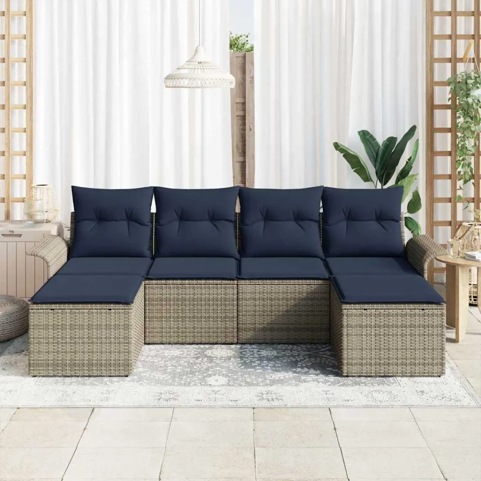 vidaXL Tuin Sofa Set 6 st Grijs Poly riet, foto 3