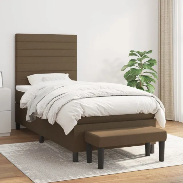 vidaXL Boxspring met matras stof donkerbruin 90x190 cm bruin