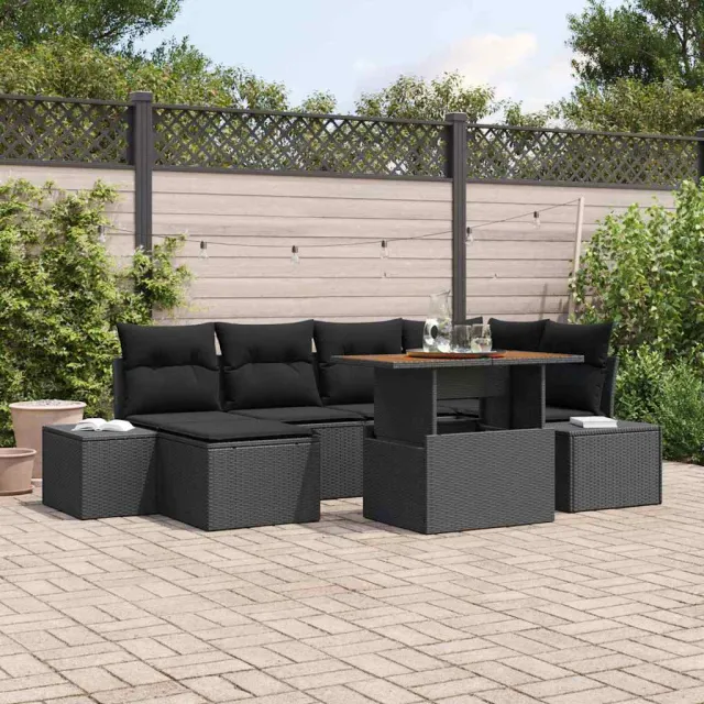 vidaXL Tuin Sofa Set 7 st poly rattan zwart, foto 2