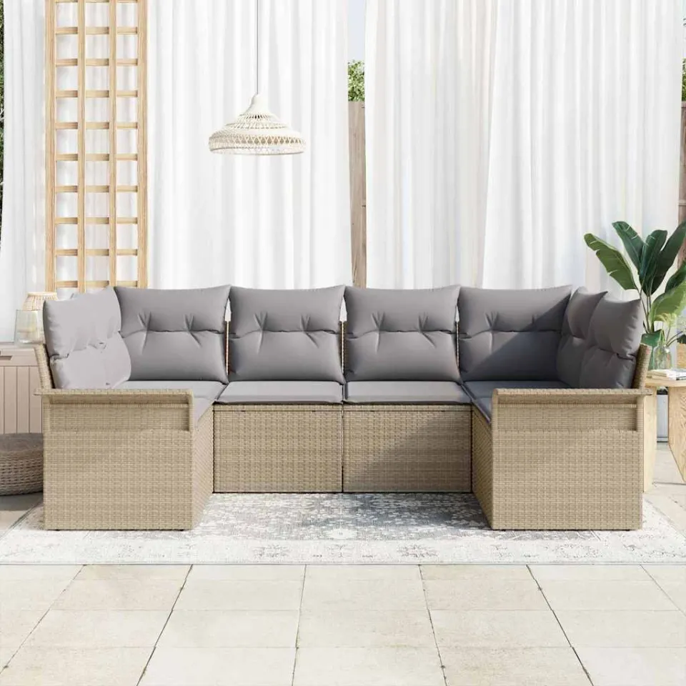vidaXL Tuinbankenset 6 st Beige poly rattan, foto 3