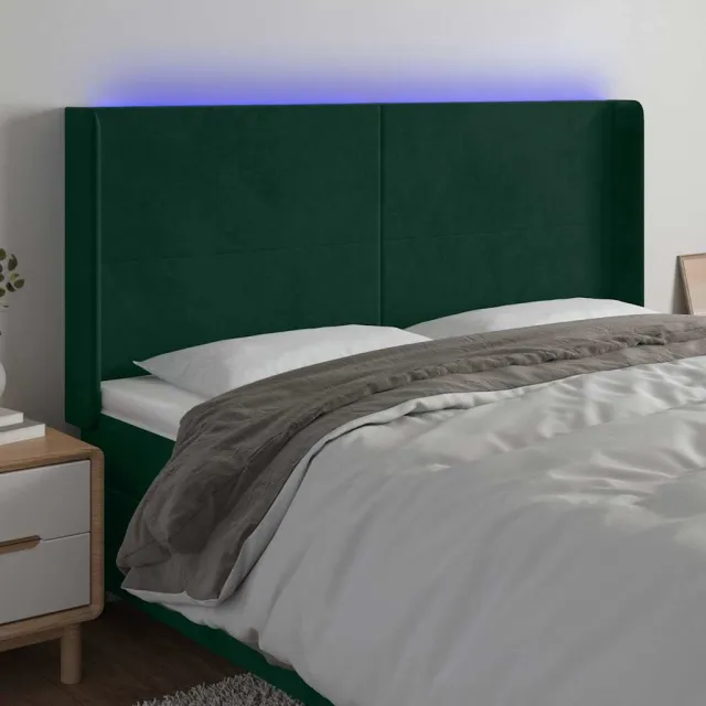 vidaXL Hoofdbord LED 163x16x118/128 cm fluweel donkergroen