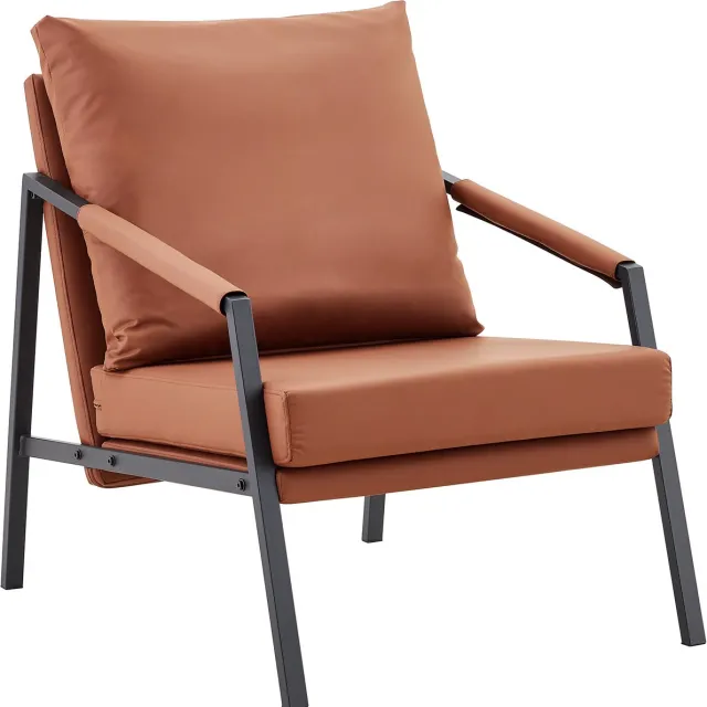 MUVANO Bruine Kunstleren Fauteuil - Industriële Leesstoel - Moderne Accentstoel - 91,5x68x32,5cm - Ergonomisch Zitten - Fauteuil Voor Woonkamer Bruin W3731P433751