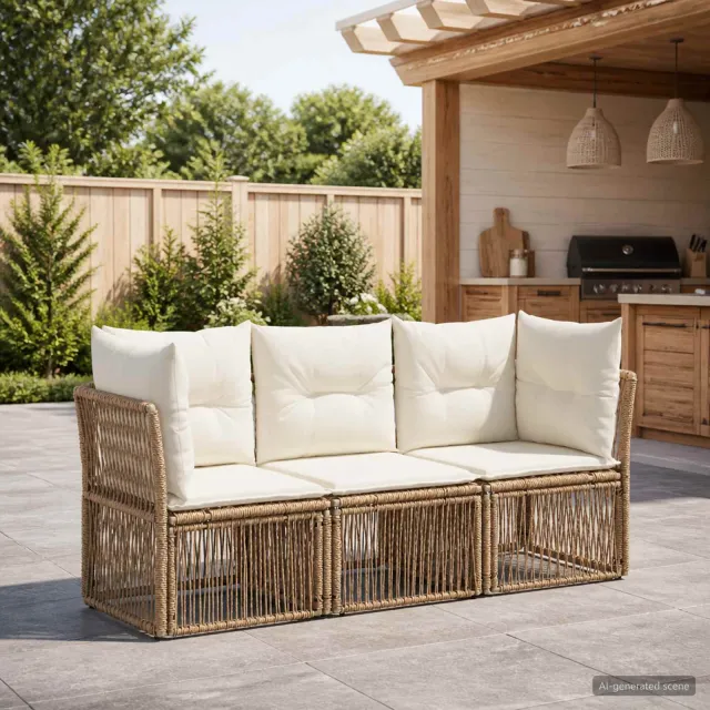vidaXL Tuinbankenset 3 st 3-zits Beige poly rattan, foto 2