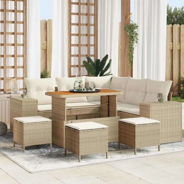 vidaXL Tuin Sofa Set 9 st 8-zits Beige en Crème poly rattan