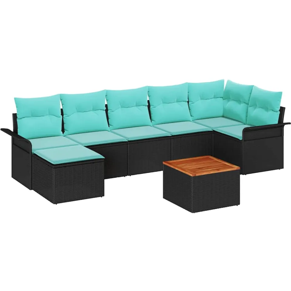 vidaXL Tuinbankenset 8 st Zwart en Turquoise poly rattan