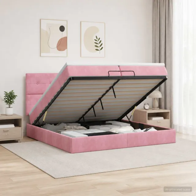 vidaXL Ottoman bed met matras met hoofdeinde Roze 200 x 200 cm Fluweel