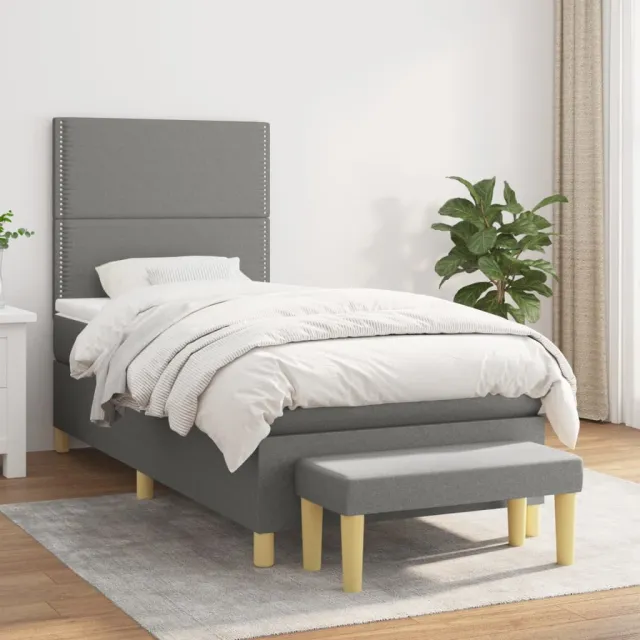 vidaXL Boxspring met matras stof donkergrijs 90x190 cm grijs